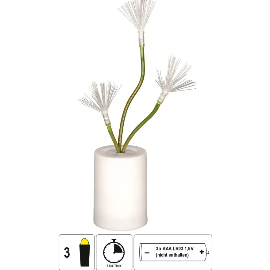 LED-Blumenstiele im Topf mit Glasfaser-Blütenstempeln, ca. 30 cm hoch, 3 LEDs in Warmweiß, Timer