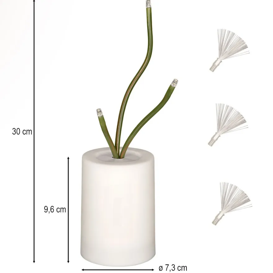LED-Blumenstiele im Topf mit Glasfaser-Blütenstempeln, ca. 30 cm hoch, 3 LEDs in Warmweiß, Timer