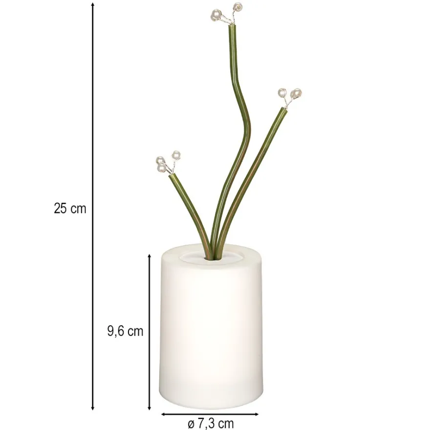 LED-Blumenstiele im Topf mit Perlen-Blütenstempeln, ca. 25 cm hoch, 9 LEDs in Warmweiß, mit Timer