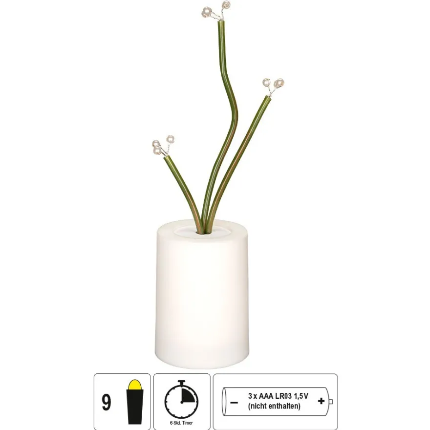 LED-Blumenstiele im Topf mit Perlen-Blütenstempeln, ca. 25 cm hoch, 9 LEDs in Warmweiß, mit Timer