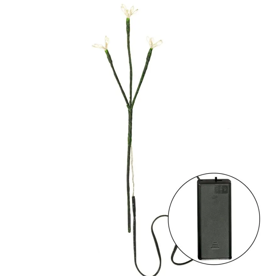 LED-Blumenstiel, mit 3 flexiblen Blütenstempeln, 25cm hoch, 15 LEDs in Warmweiß, mit Timer