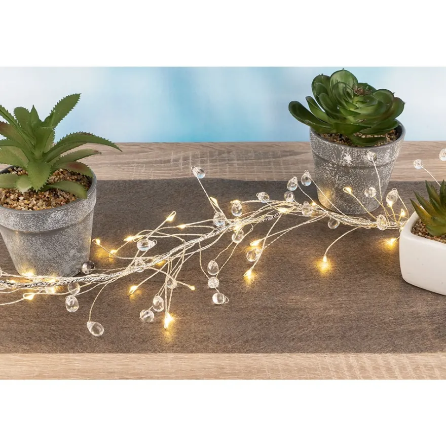 LED-Bündel-Drahtlichterkette, Kristall-Tropfen, transp., 80 LED-Lämpchen in Warmweiß, inkl. Timer