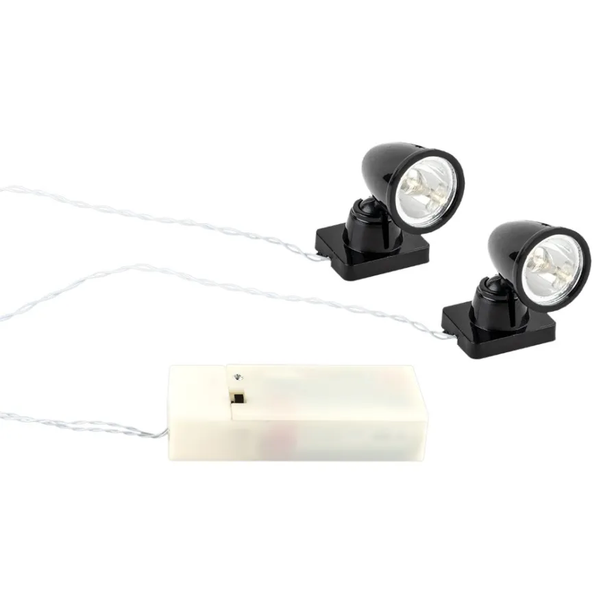 LED-Deko-Spots, max. 4,3cm hoch, 2,5cm breit, je 1 LED-Lämpchen in Warmweiß, schwarz, 2 Stück