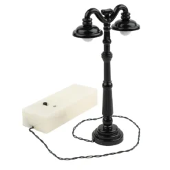 LED-Deko-Straßenlaterne, 12,5cm hoch, 6,4cm breit, 2 LED-Lämpchen in Warmweiß, schwarz