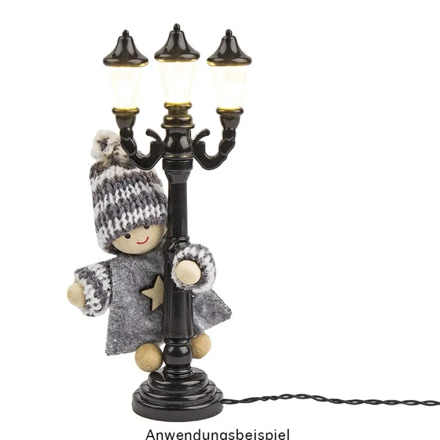 LED-Deko-Straßenlaterne, 12,5cm hoch, 5cm breit, 3 LED-Lämpchen in warmweiß, schwarz