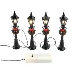 LED-Deko-Straßenlaternen, 12cm hoch, 2,5cm breit, je 1 LED-Lämpchen in Warmweiß, schwarz, 4 Stück