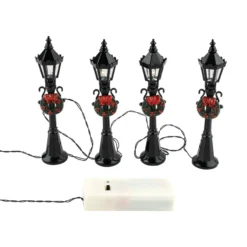 LED-Deko-Straßenlaternen, 12cm hoch, 2,5cm breit, je 1 LED-Lämpchen in Warmweiß, schwarz, 4 Stück