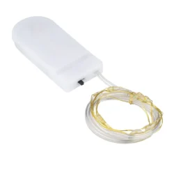 LED-Drahtlichterkette, goldener Draht mit 10 LEDs in Warmweiß, weißes Batteriefach