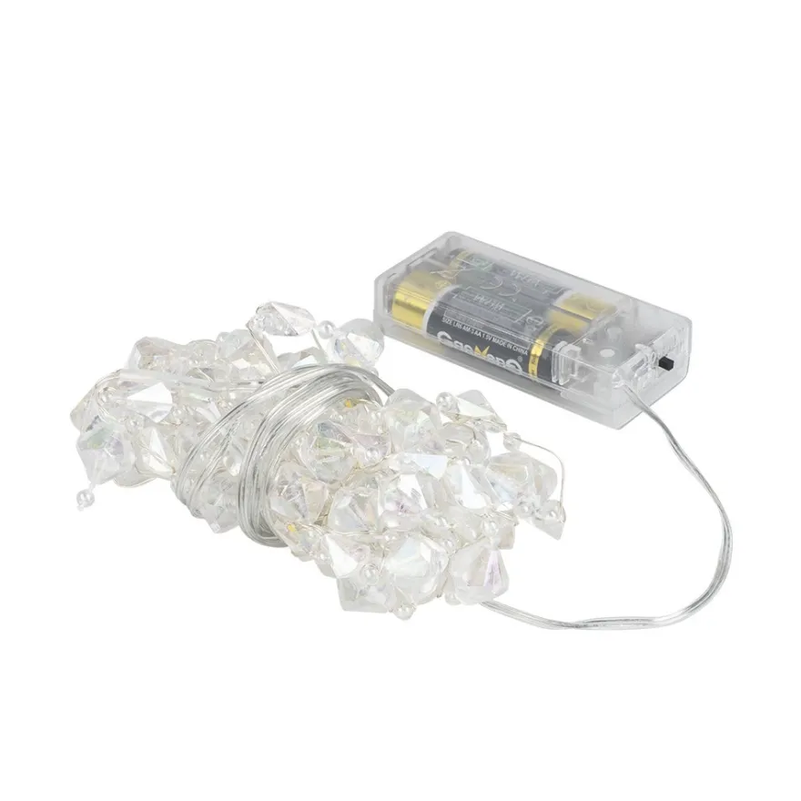 LED-Drahtlichterkette, Kristall-Nuggets, klar, 20 LEDs in Warmweiß, 2,70m lang, Timer