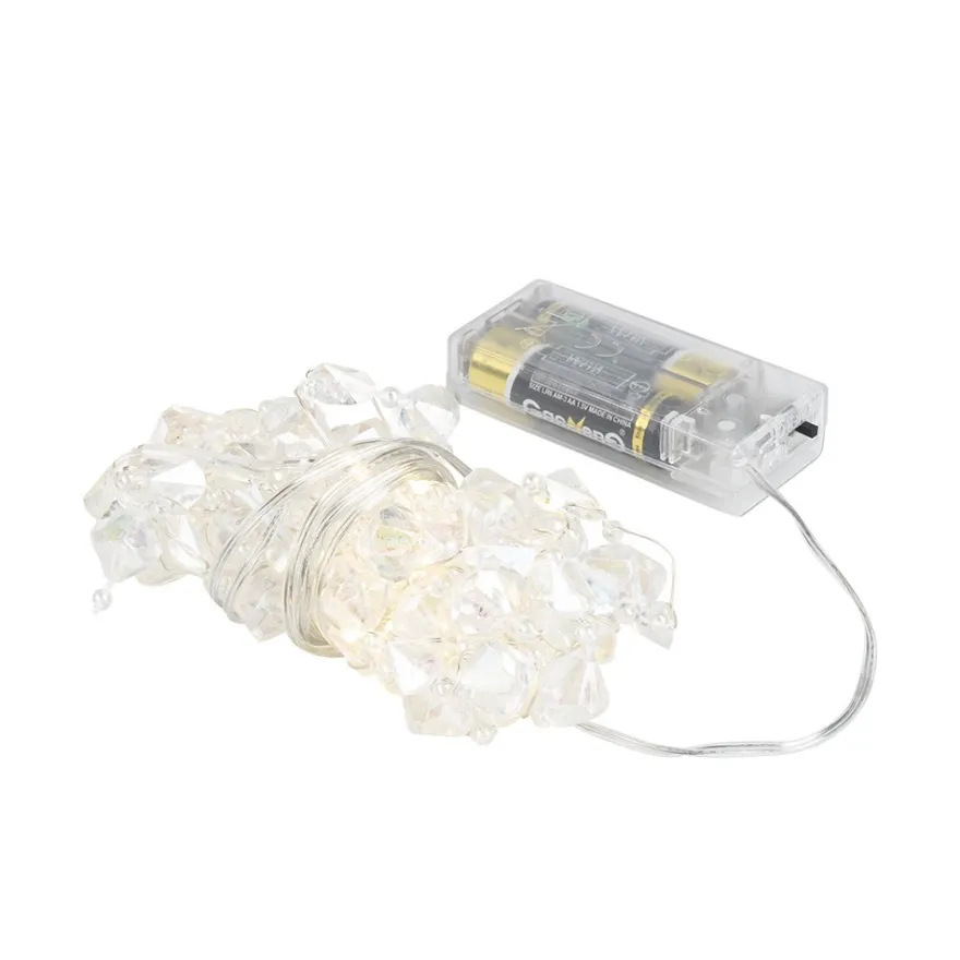 LED-Drahtlichterkette, Kristall-Nuggets, klar, 20 LEDs in Warmweiß, 2,70m lang, Timer