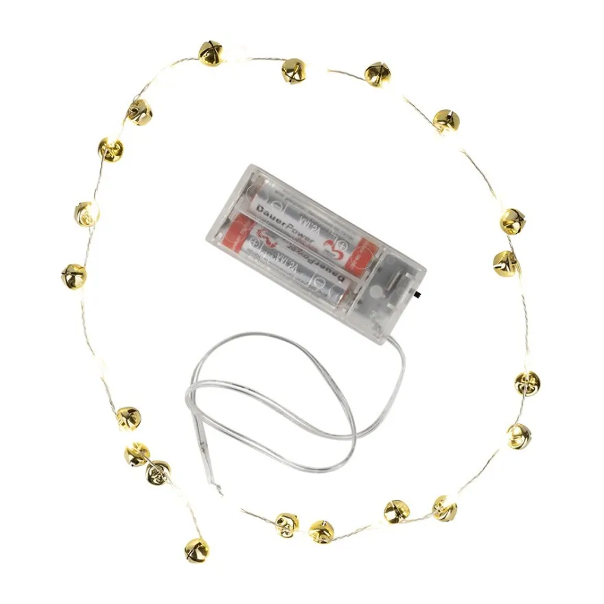 LED-Drahtlichterkette, mit goldenen Glöckchen, 20 LEDs in Warmweiß, 0,9m lang, Timer