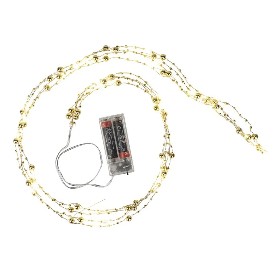 LED-Drahtlichterkette, mit goldenen Kugeln, 40 LEDs in Warmweiß, 1,25m lang, Timer