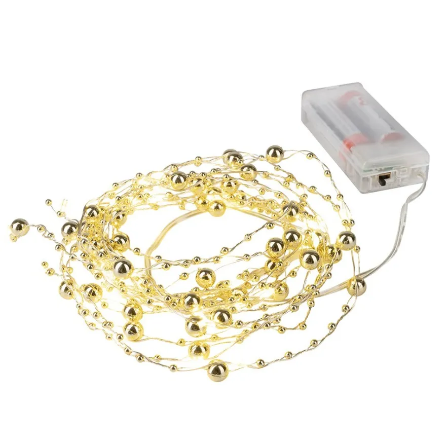 LED-Drahtlichterkette, mit goldenen Kugeln, 40 LEDs in Warmweiß, 1,25m lang, Timer