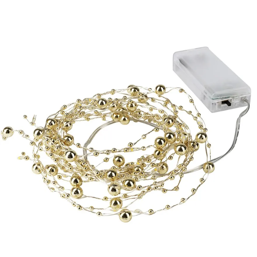 LED-Drahtlichterkette, mit goldenen Kugeln, 40 LEDs in Warmweiß, 1,25m lang, Timer