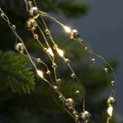 LED-Drahtlichterkette, mit goldenen Kugeln, 40 LEDs in Warmweiß, 1,25m lang, Timer