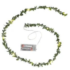 LED-Drahtlichterkette, mit grünen Blättern, 10 LEDs in Warmweiß, 1,25m lang, Timer