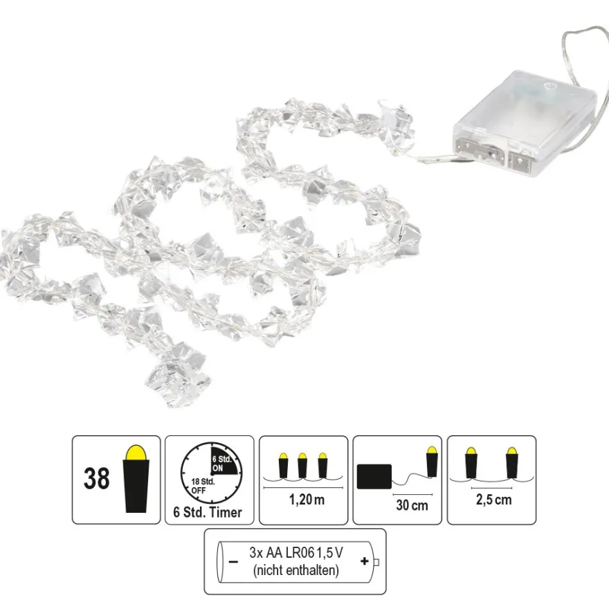 LED-Drahtlichterkette, mit Kristall-Nuggets, warmweiß, inkl. Timer, 38er
