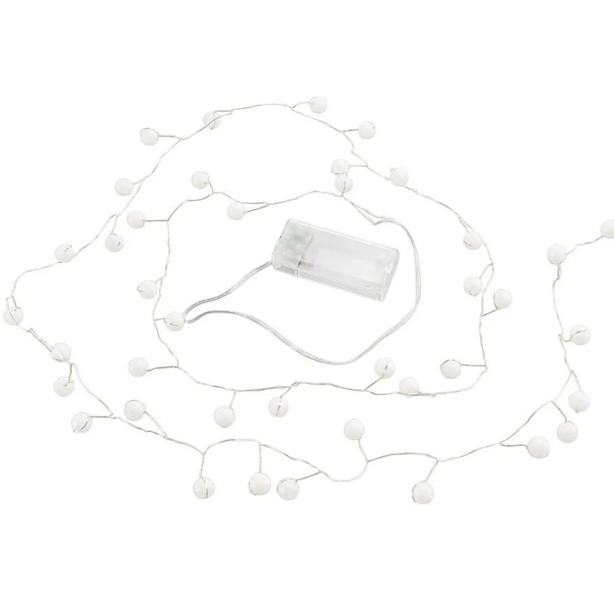 LED-Drahtlichterkette, mit weißen Perlen, 40 LEDs, warmweiß, 1,80m lang, inkl. Timer