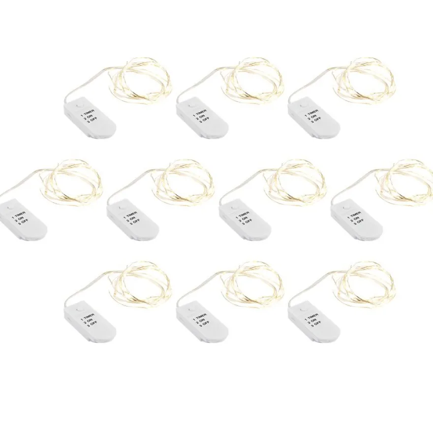 LED-Draht-Lichterketten, warmweiß, 20 LEDs, 1m lang, inkl. Timer, 10 Stück