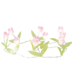 LED-Drahtlichterkette rosa Blümchen, 10 LEDs in Warmweiß, inkl. Timer