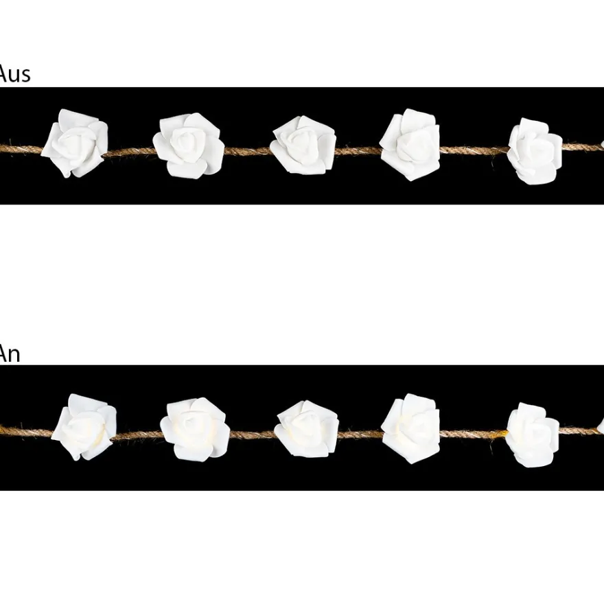 LED-Drahtlichterkette, Rosen an edlem Juteseil, weiß, 15 LED-Lämpchen in Warmweiß, inkl. Timer