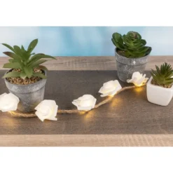 LED-Drahtlichterkette, Rosen an edlem Juteseil, weiß, 15 LED-Lämpchen in Warmweiß, inkl. Timer