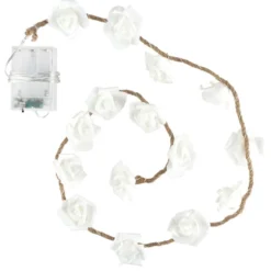 LED-Drahtlichterkette, Rosen an edlem Juteseil, weiß, 15 LED-Lämpchen in Warmweiß, inkl. Timer
