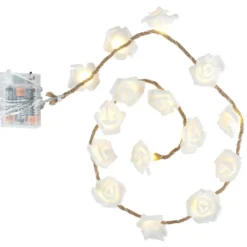 LED-Drahtlichterkette, Rosen an edlem Juteseil, weiß, 15 LED-Lämpchen in Warmweiß, inkl. Timer