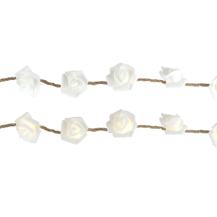 LED-Drahtlichterkette, Rosen an edlem Juteseil, weiß, 15 LED-Lämpchen in Warmweiß, inkl. Timer