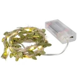 LED-Drahtlichterkette, Seil mit grünen Blättern, 10 LEDs in Warmweiß, 1,25m lang, Timer
