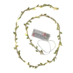 LED-Drahtlichterkette, Seil mit grünen Blättern, 10 LEDs in Warmweiß, 1,25m lang, Timer