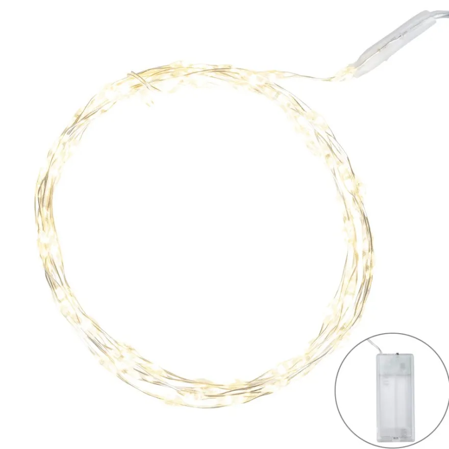 LED-Draht-Lichterkette, warmweiß, 1,5cm Lichtabstand, inkl. Timer, 80er