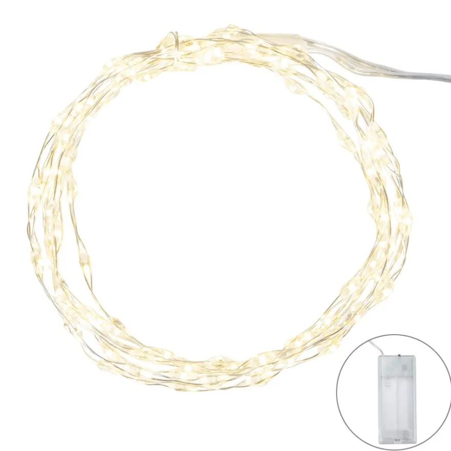 LED-Draht-Lichterkette, warmweiß, 1,5cm Lichtabstand, inkl. Timer, 100er