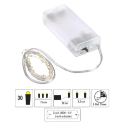 LED-Draht-Lichterkette, warmweiß, 1,5cm Lichtabstand, inkl. Timer, 30er
