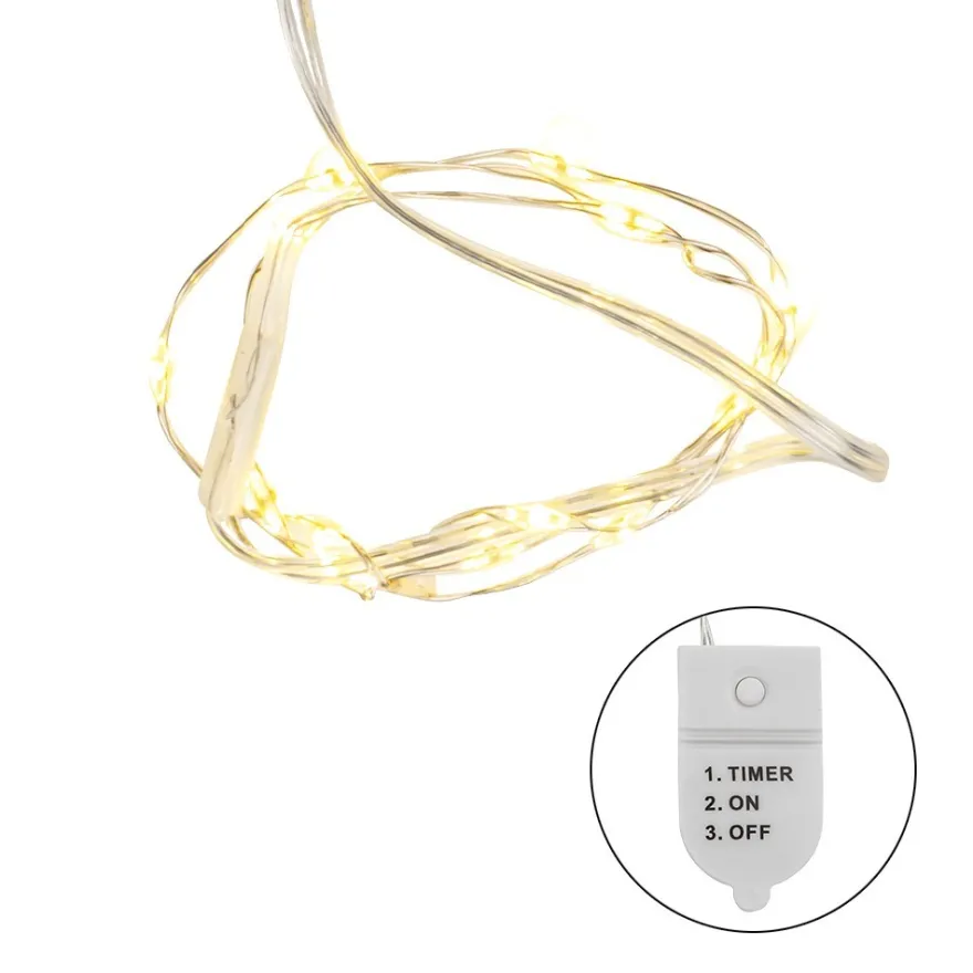 LED-Draht-Lichterkette, warmweiß, 2,5cm Lichtabstand, inkl. Timer, 15er