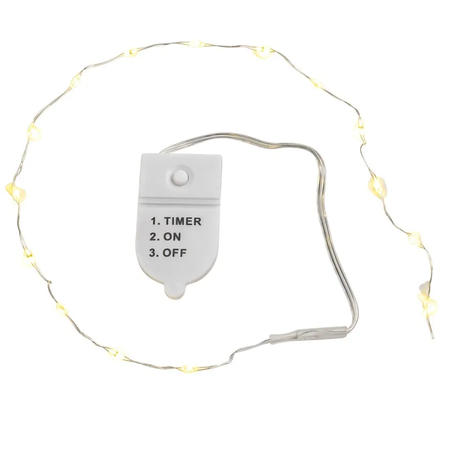 LED-Draht-Lichterkette, warmweiß, 2,5cm Lichtabstand, inkl. Timer, 15er
