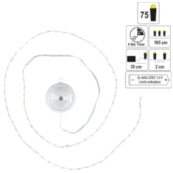 LED-Drahtlichterkette, zum Aufhängen, 75 LEDs in Warmweiß, mit Timer