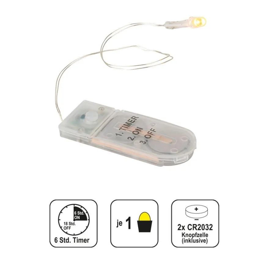 LED-Drahtlicht, mit Flackereffekt, 1 LED in Warmweiß, mit Timer