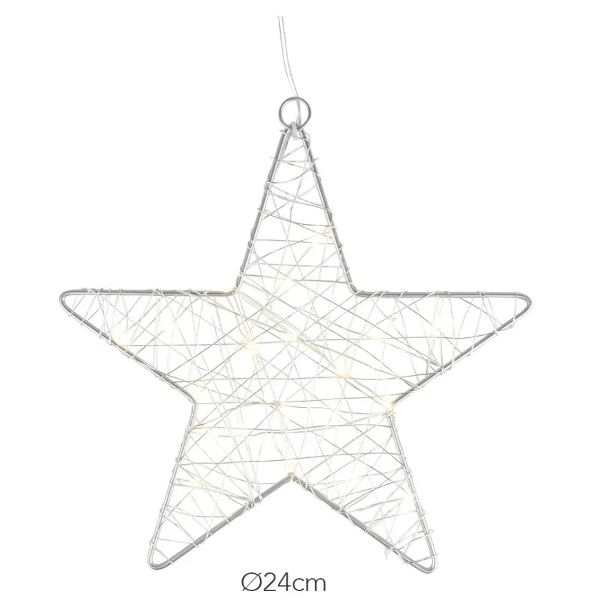 LED-Drahtstern, Ø24cm, 20 LED-Lichter in Warmweiß, inkl. Timer-Funktion