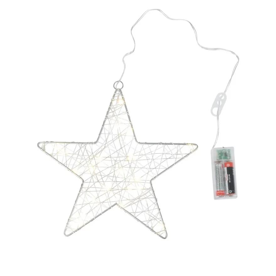 LED-Drahtstern, Ø24cm, 20 LED-Lichter in Warmweiß, inkl. Timer-Funktion