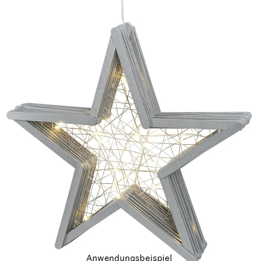 LED-Drahtstern, Ø24cm, 20 LED-Lichter in Warmweiß, inkl. Timer-Funktion