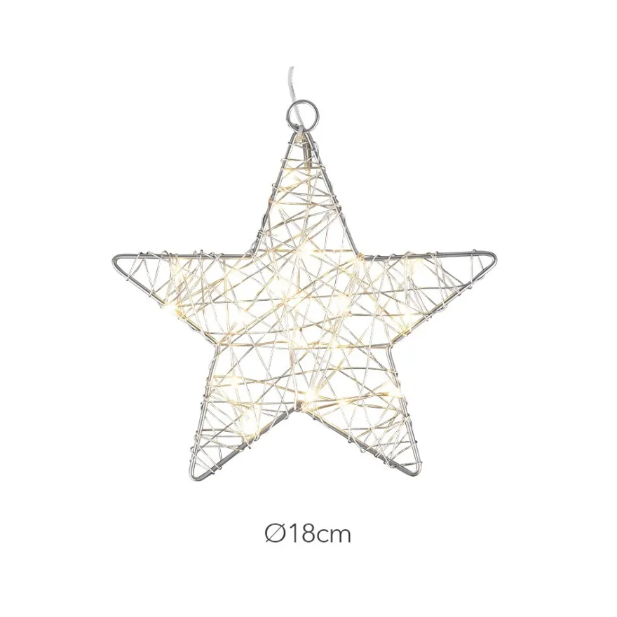 LED-Drahtstern, Ø18cm, 20 LED-Lichter in warmweiß, inkl. Timer-Funktion