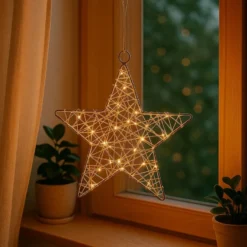 LED-Drahtstern, Ø18cm, 20 LED-Lichter in warmweiß, inkl. Timer-Funktion