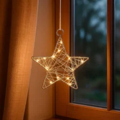 LED-Drahtstern, Ø12cm, 15 LED-Lichter in Warmweiß, inkl. Timer-Funktion