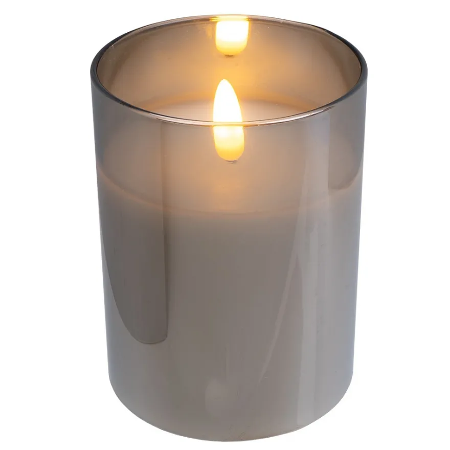 LED-Echtwachs-Kerze im Glas, 10cm hoch, Ø 7,5cm, inkl. Timer