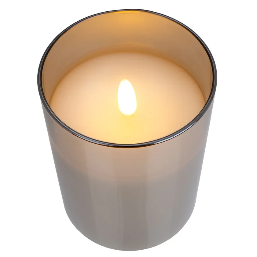 LED-Echtwachs-Kerze im Glas, 10cm hoch, Ø 7,5cm, inkl. Timer