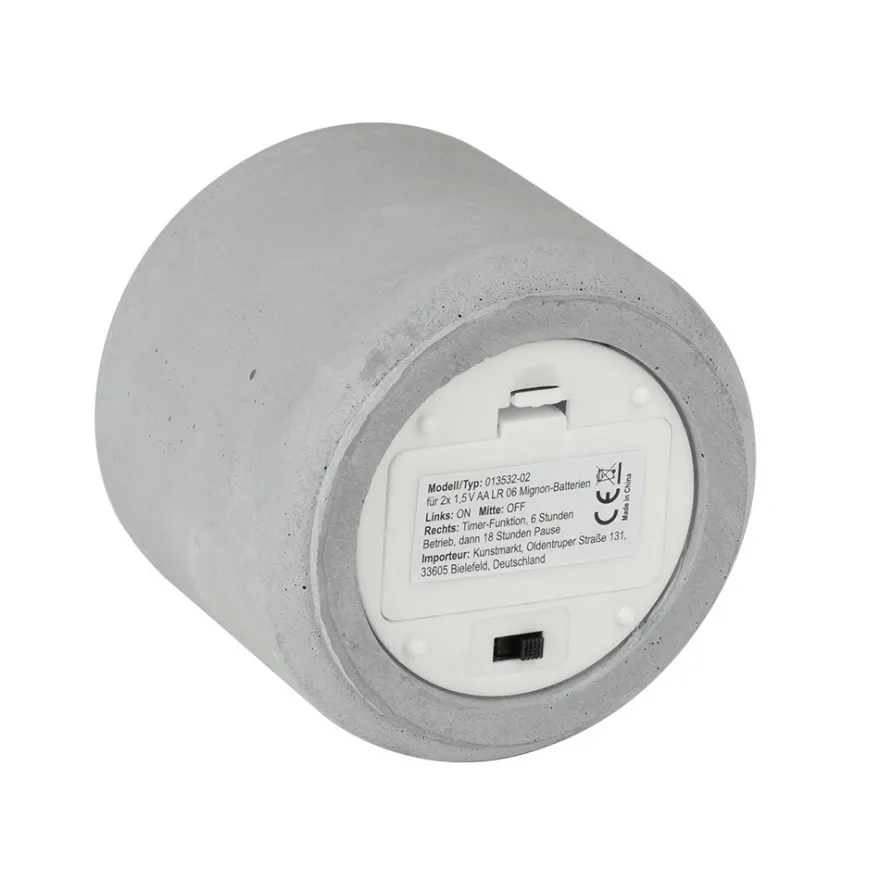 LED-Echtwachskerze in Beton-Gefäß, inkl. Timer, rund