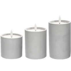 LED-Echtwachskerzen in Beton-Gefäß, 7,4-12,4cm hoch, rund & glatt, inkl. Timer, 3 Stück