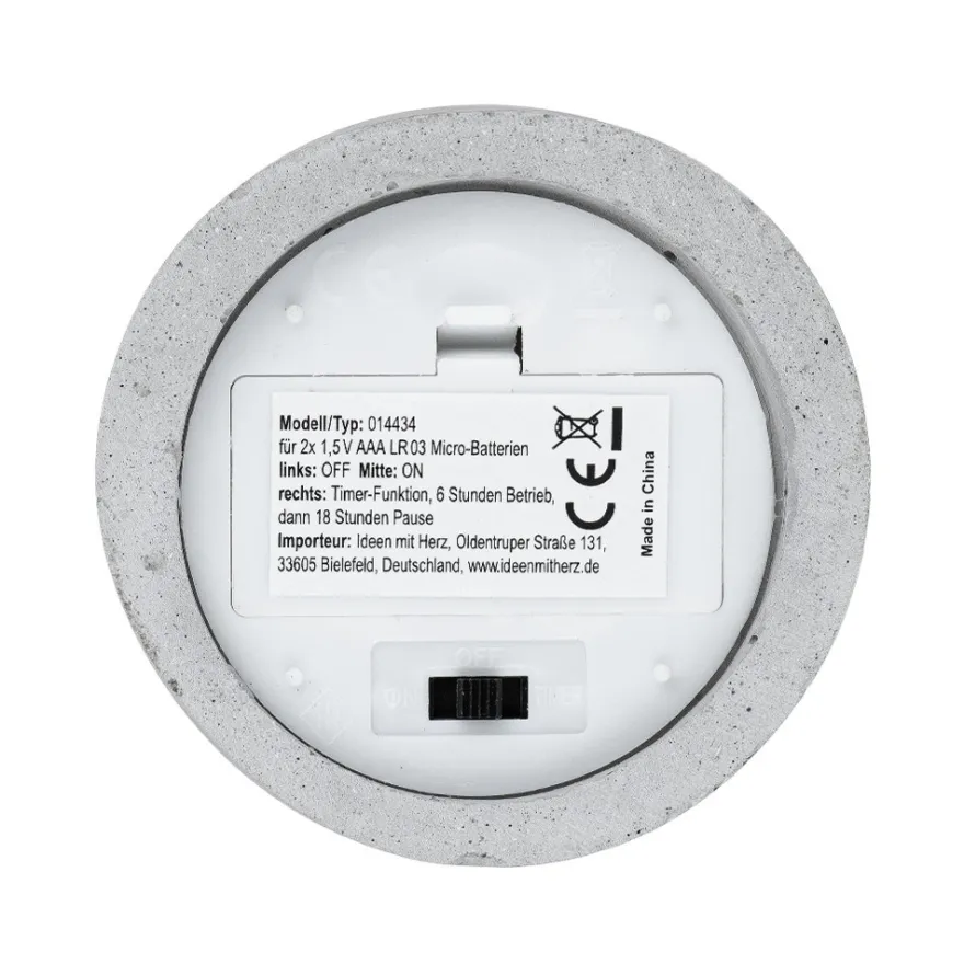 LED-Echtwachskerzen in Beton-Gefäß, 7,4-12,4cm hoch, rund & glatt, inkl. Timer, 3 Stück