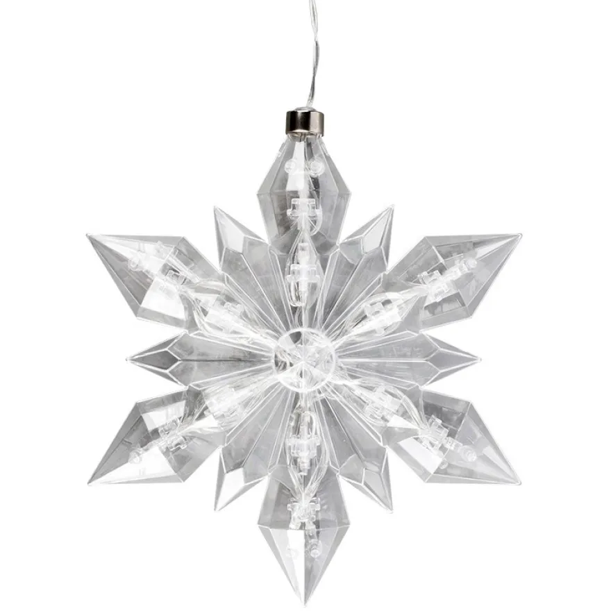 LED-Eiskristall, 23cm x 20cm, 25 LED-Lämpchen, warmweiß, transparent, klar, Timer